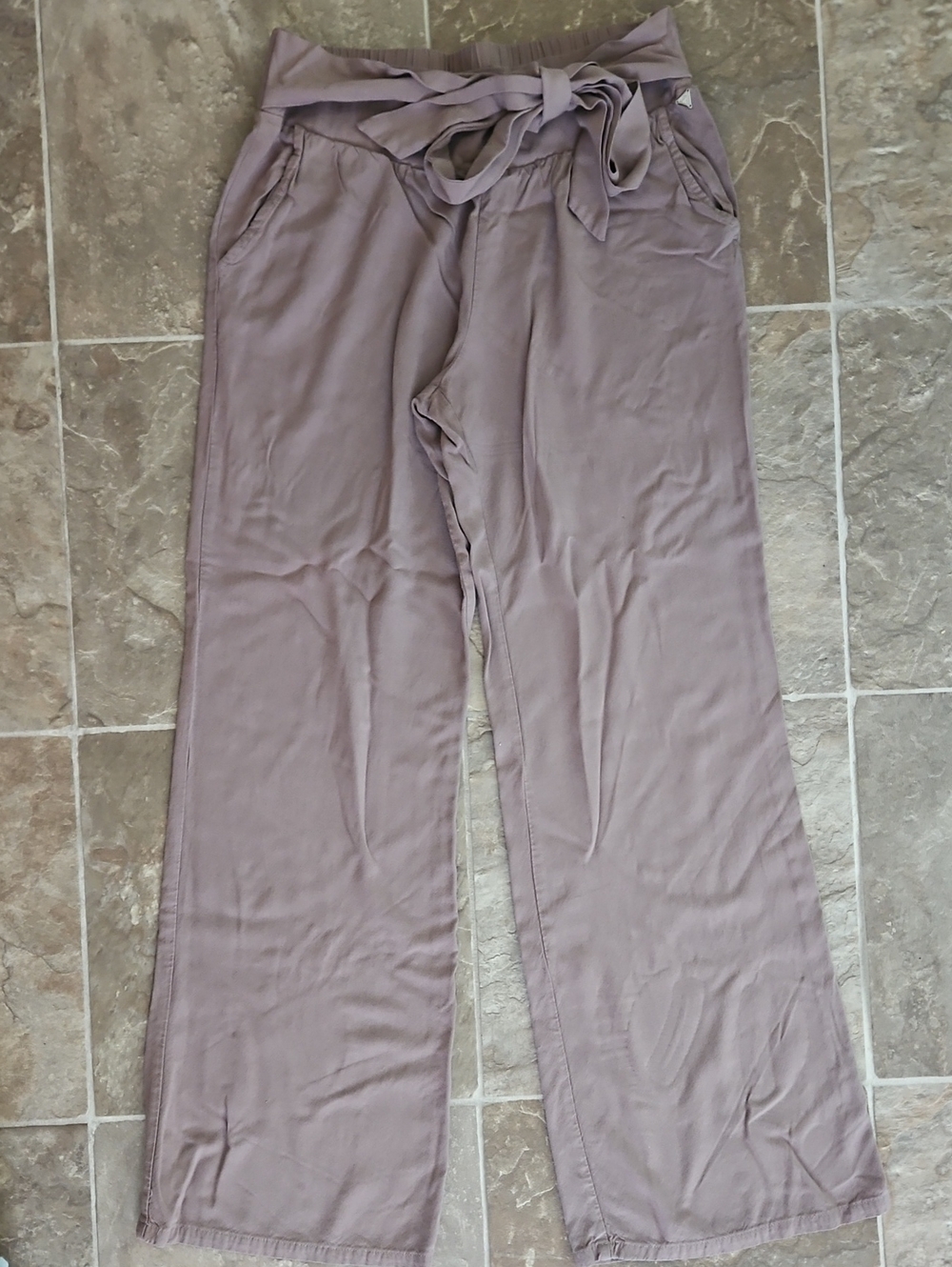 Guess Wide-Leg Tie-Waist Pants in Mauve